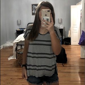 grey and white stripped loft flowy shirt